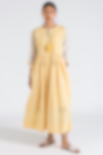 Dandelion Yellow Hand Embroidered Dress by Two Fold Store