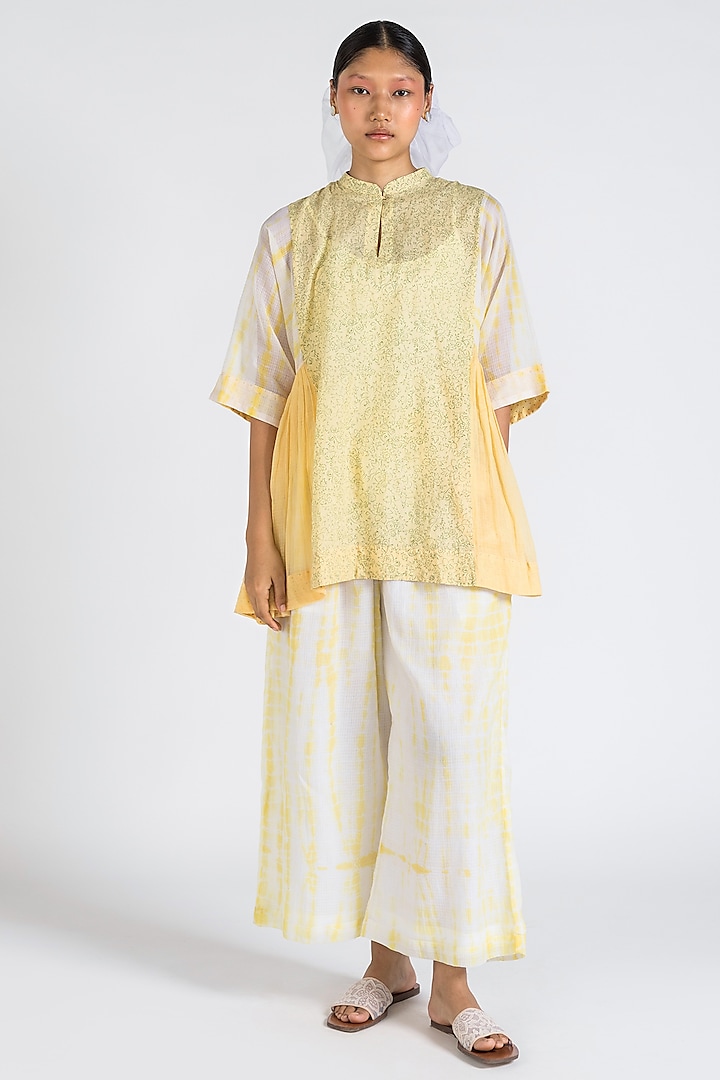 Yellow Printed Pant Set by Two Fold Store