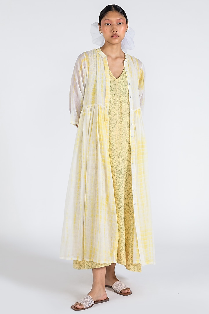 Yellow Printed A-line Summer Dress With Jacket by Two Fold Store at Pernia's Pop Up Shop