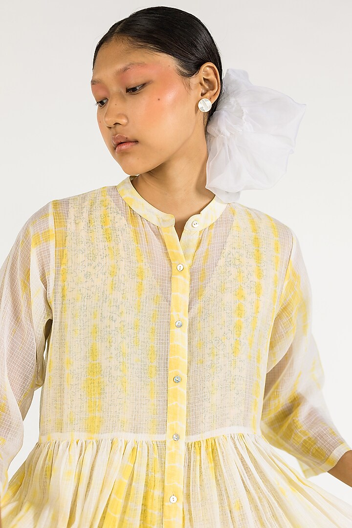 Yellow Printed A-line Summer Dress With Jacket by Two Fold Store at Pernia's Pop Up Shop