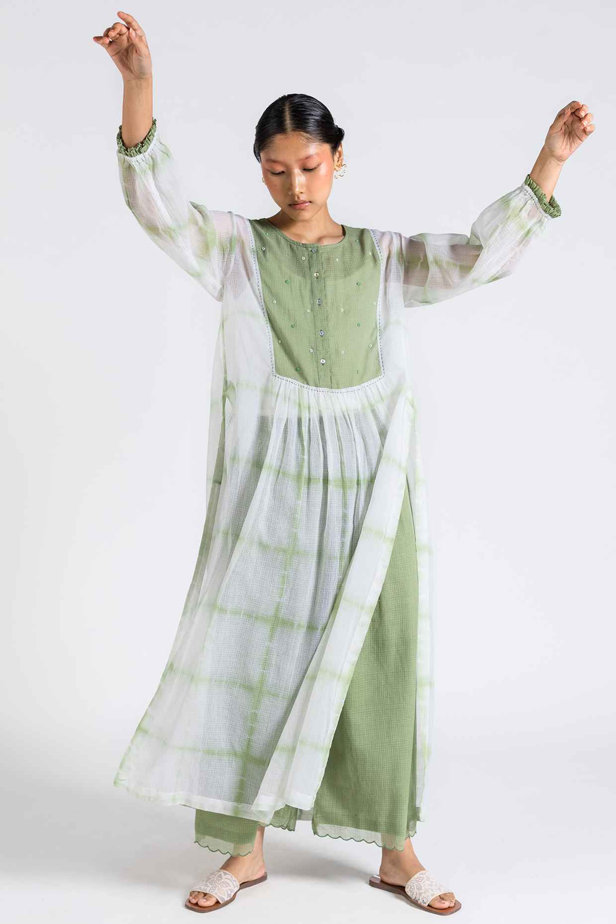 Olive Beaded Tie-Dye Tunic Set by Two Fold Store at Pernia's Pop Up Shop