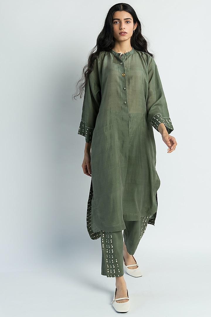 Olive Green Block Printed Tunic Design by Two Fold Store at Pernia's ...