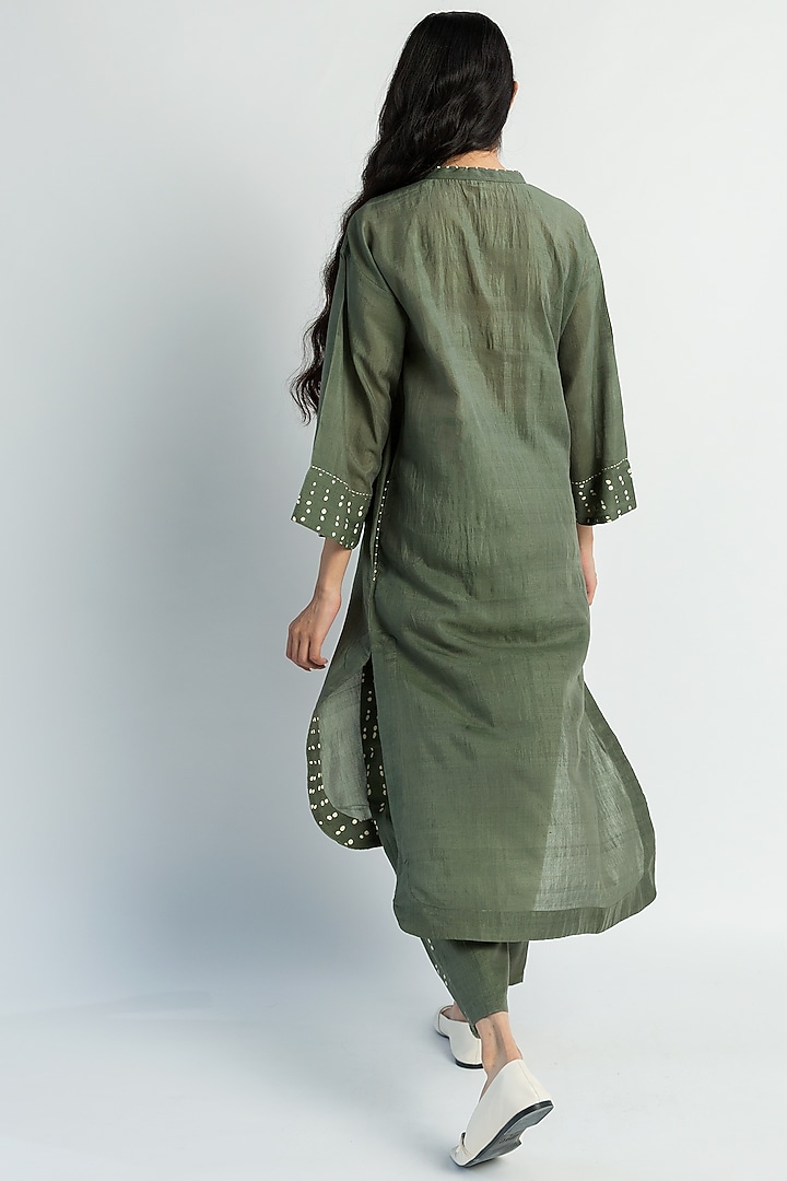 Olive Green Block Printed Tunic Set by Two Fold Store at Pernia's Pop Up Shop