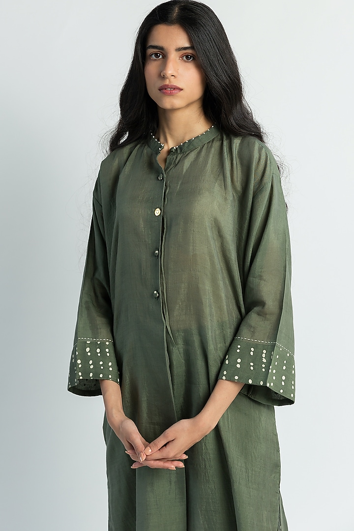 Olive Green Block Printed Tunic Set by Two Fold Store at Pernia's Pop Up Shop