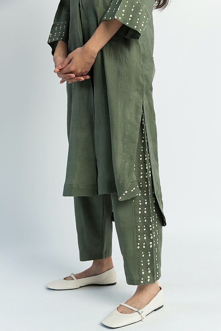 Olive Green Block Printed Tunic Set by Two Fold Store at Pernia's Pop Up Shop