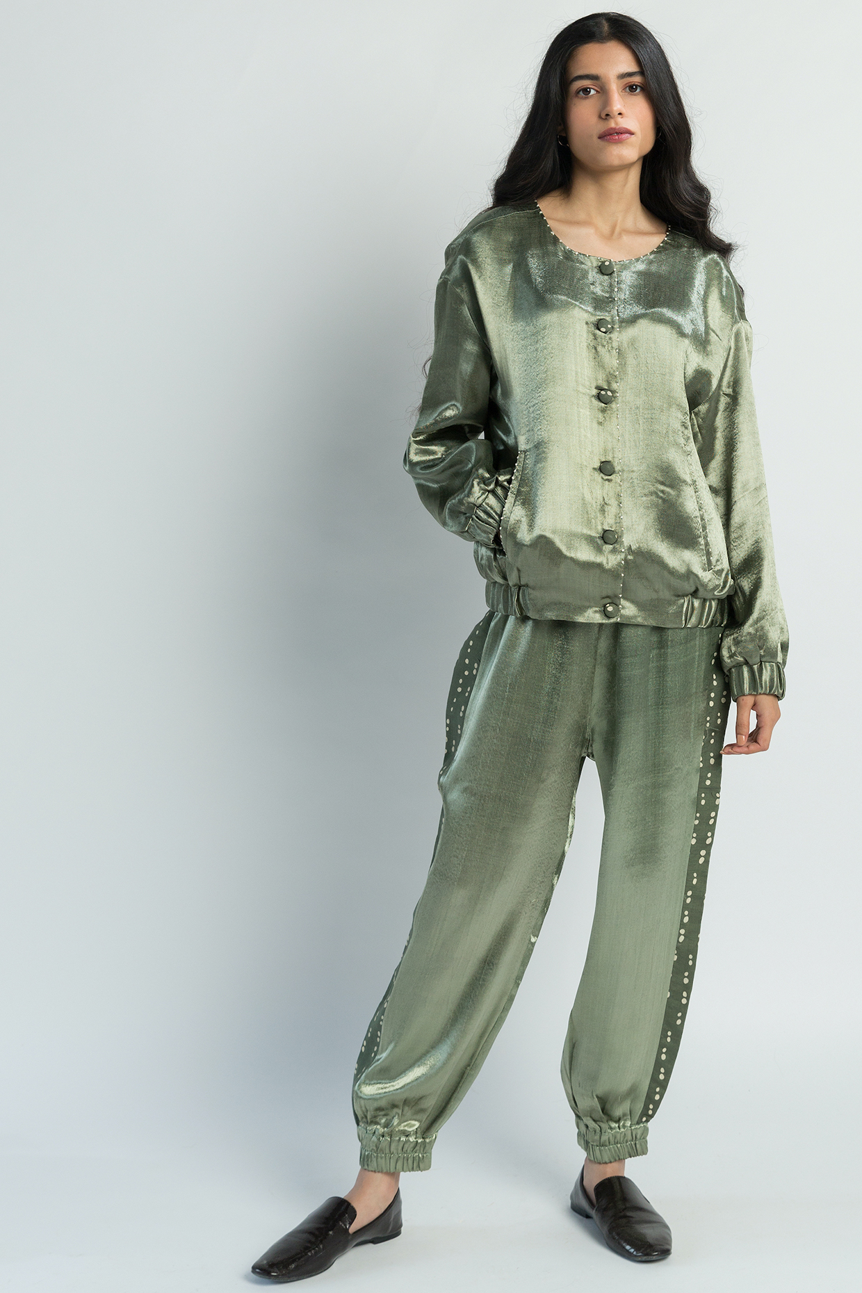 Khaki Printed Bomber Jacket by Two Fold Store at Pernia's Pop Up Shop