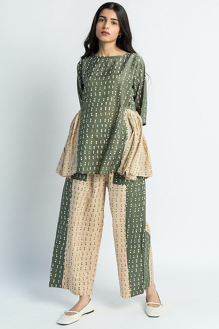 Green Hand Block Printed Top by Two Fold Store