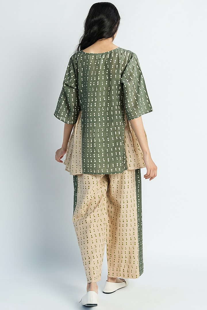 Green Hand Block Printed Pant Set by Two Fold Store at Pernia's Pop Up Shop