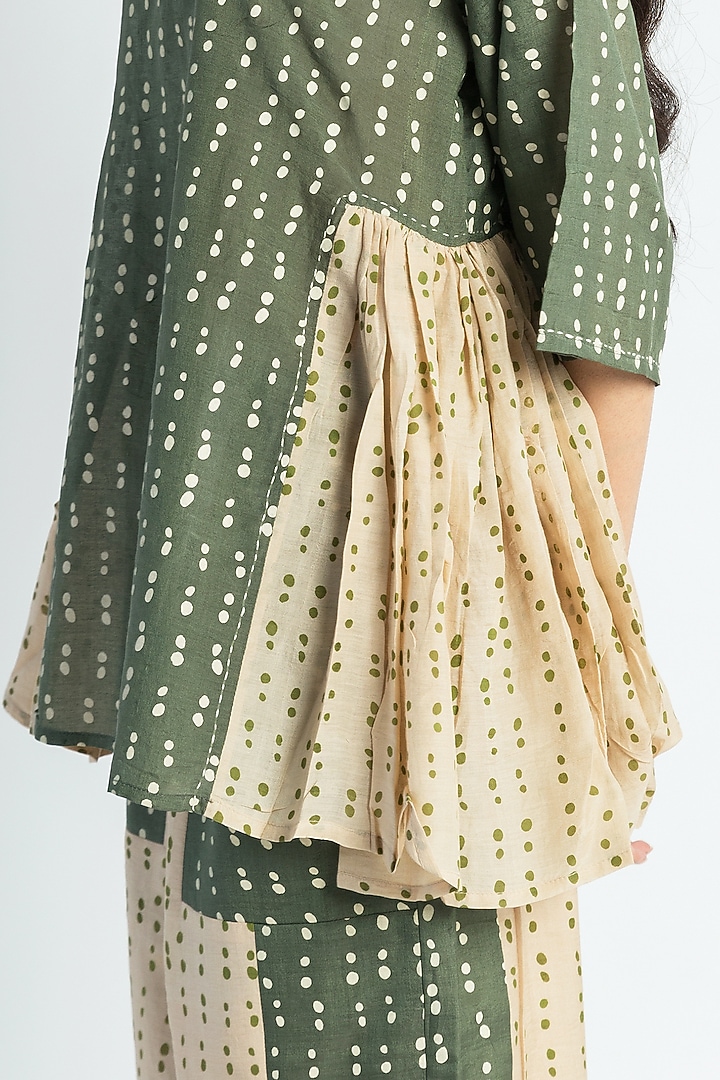 Green Hand Block Printed Pant Set by Two Fold Store at Pernia's Pop Up Shop