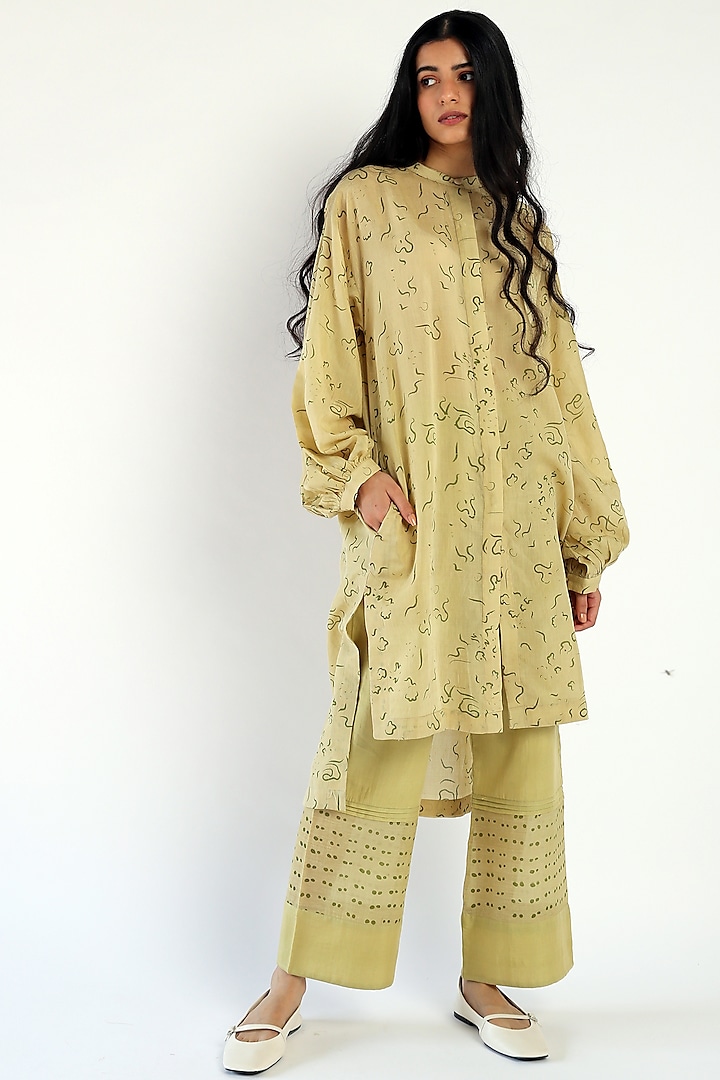 Green Floral Printed Asymmetrical Tunic Set by Two Fold Store