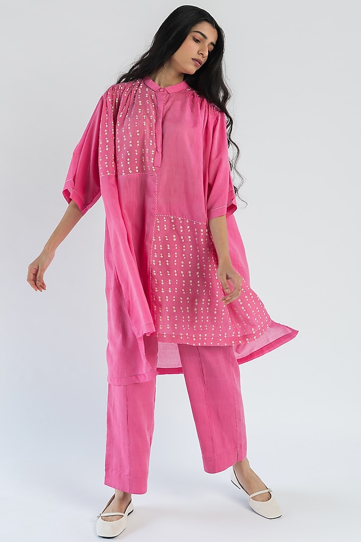 Pink High-Low Paneled Tunic Set by Two Fold Store