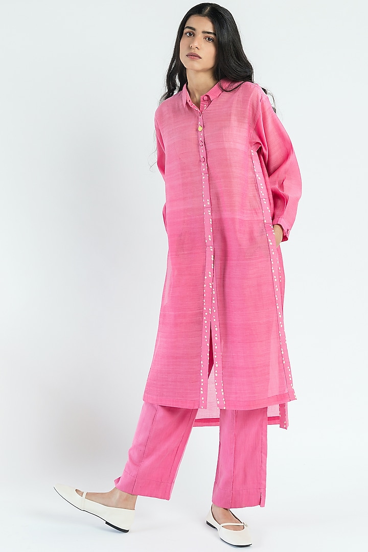 Pink Polka Hand Printed Tunic Set by Two Fold Store