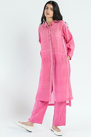 Pink Polka Hand Printed Tunic Set by Two Fold Store