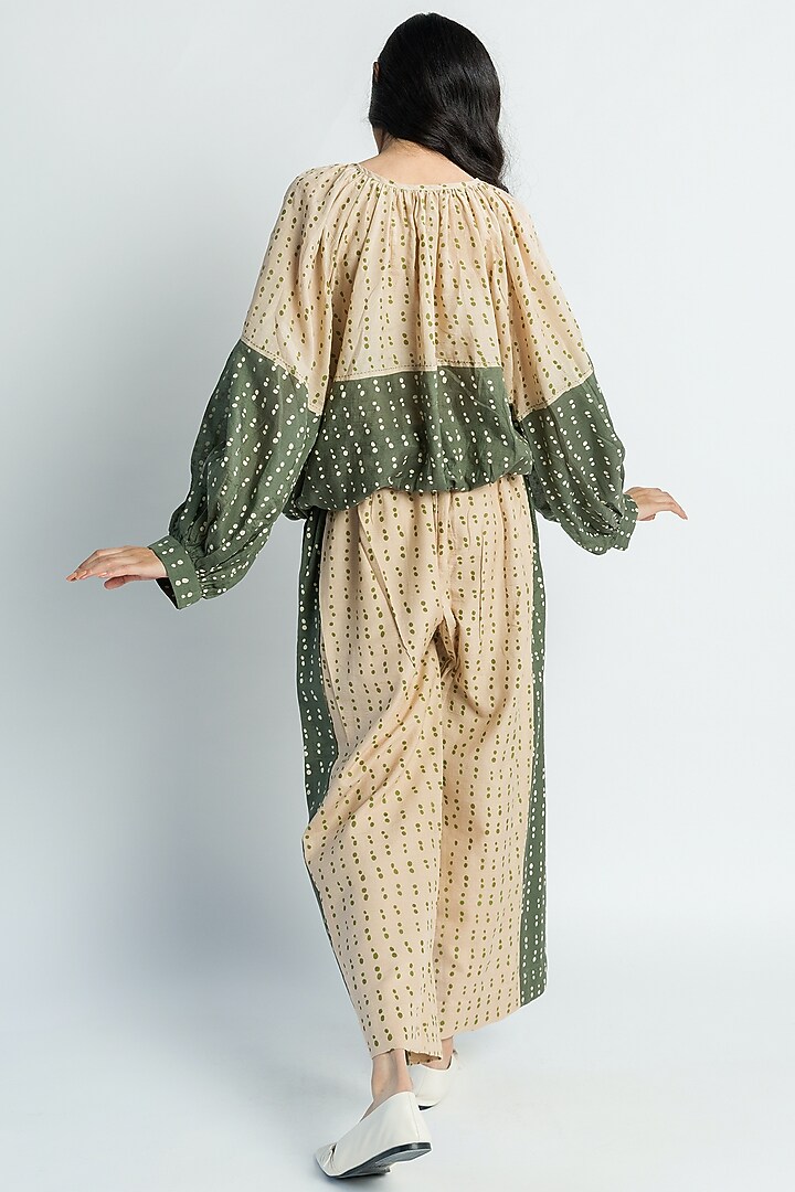 Beige Abstract Polka Printed Pant Set by Two Fold Store at Pernia's Pop Up Shop