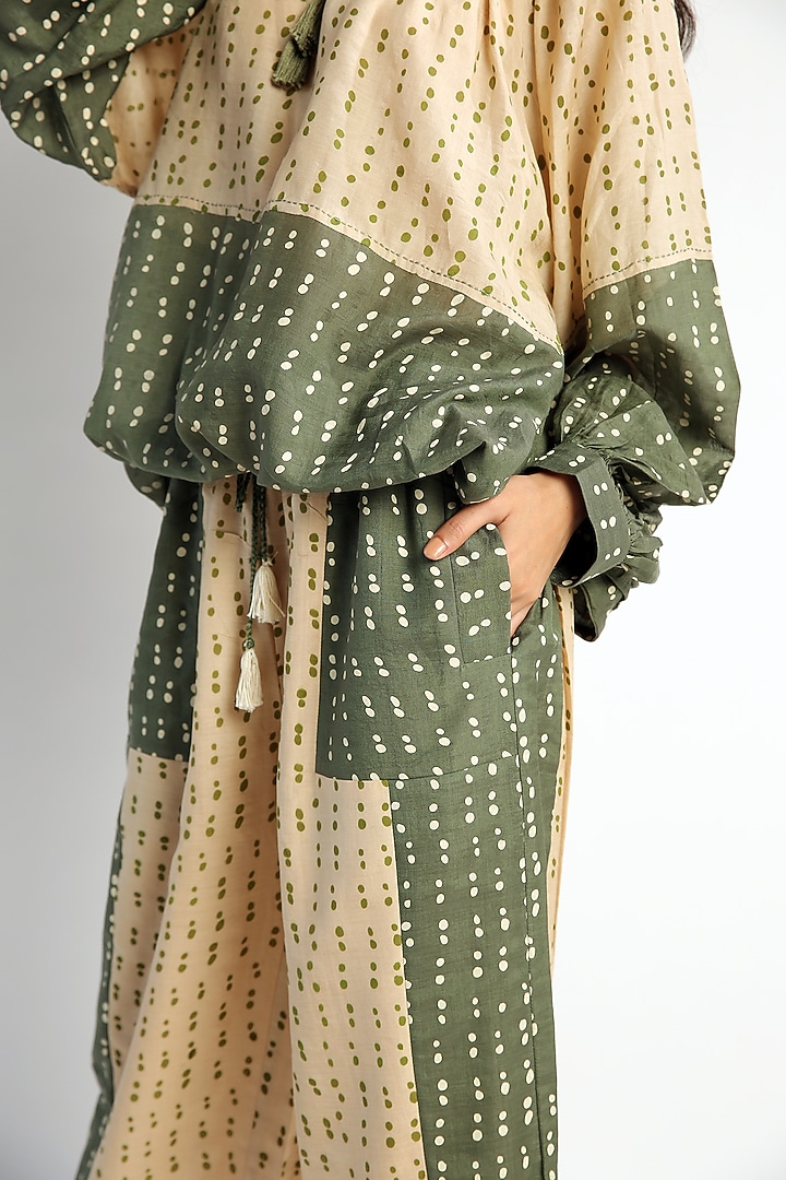 Beige Abstract Polka Printed Pant Set by Two Fold Store at Pernia's Pop Up Shop