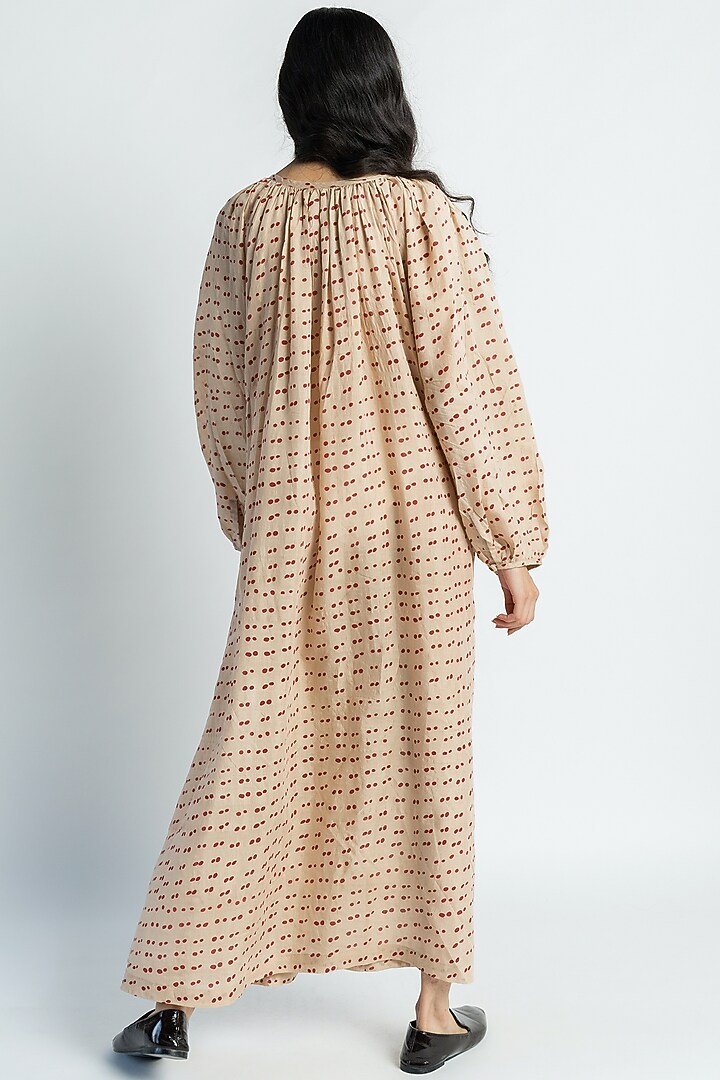 Beige Abstract Polka Printed Summer Dress by Two Fold Store at Pernia's Pop Up Shop