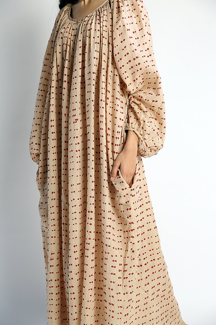Beige Abstract Polka Printed Summer Dress by Two Fold Store at Pernia's Pop Up Shop