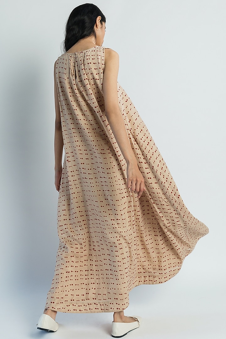 Beige Printed A-Line Maxi Summer Dress by Two Fold Store at Pernia's Pop Up Shop