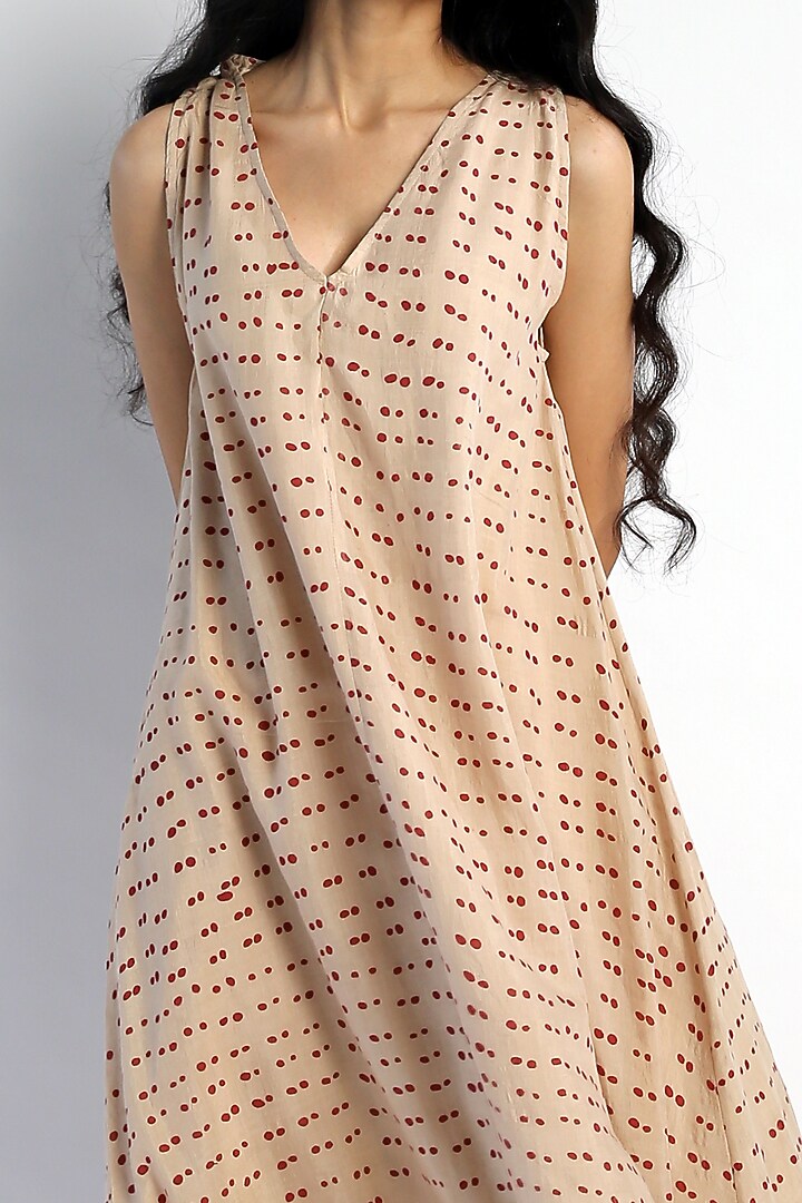 Beige Printed A-Line Maxi Summer Dress by Two Fold Store at Pernia's Pop Up Shop