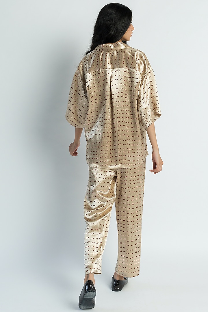Beige Hand Printed Straight Cut Pant Set by Two Fold Store at Pernia's Pop Up Shop
