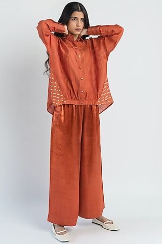 Rust Red Side Polka Printed Wide Legged Pant Set by Two Fold Store