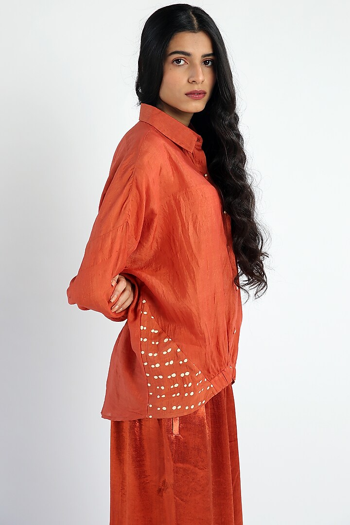 Rust Red Side Polka Printed Wide Legged Pant Set by Two Fold Store at Pernia's Pop Up Shop