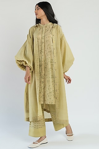 Green Asymmetrical Floral Printed Tunic Set by Two Fold Store