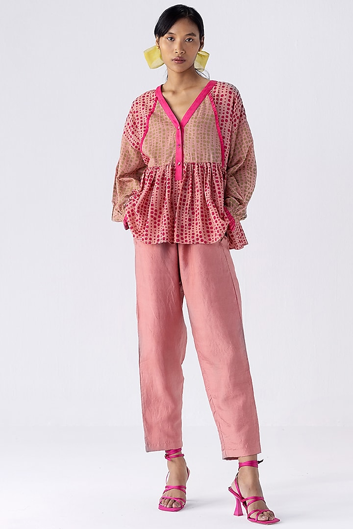 Pink Printed Peasant Top by Two Fold Store