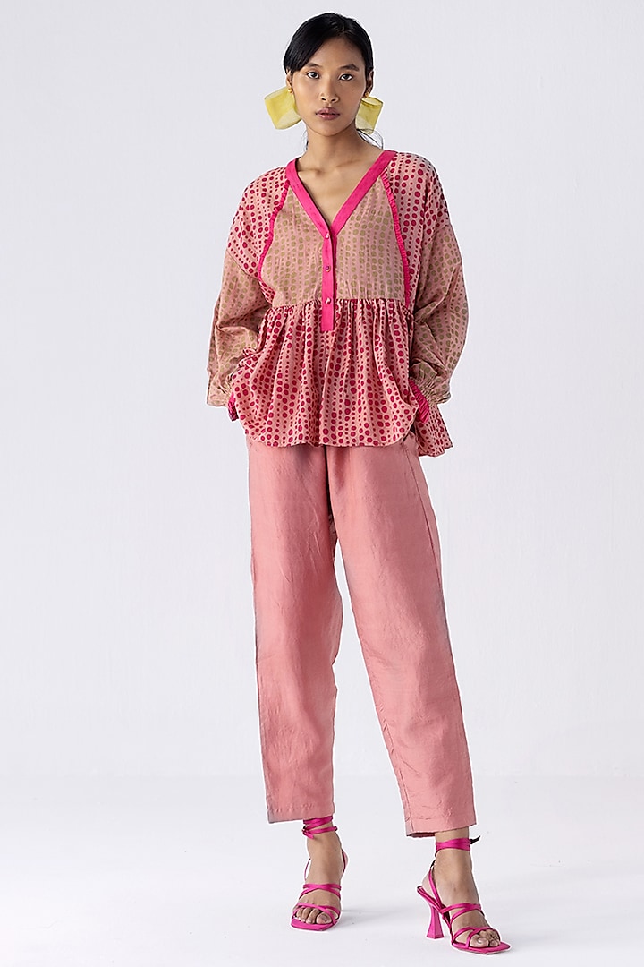 Pink Cotton Silk Pant Set by Two Fold Store