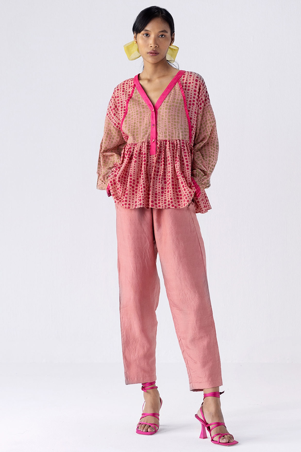 Pink Cotton Silk Pant Set by Two Fold Store