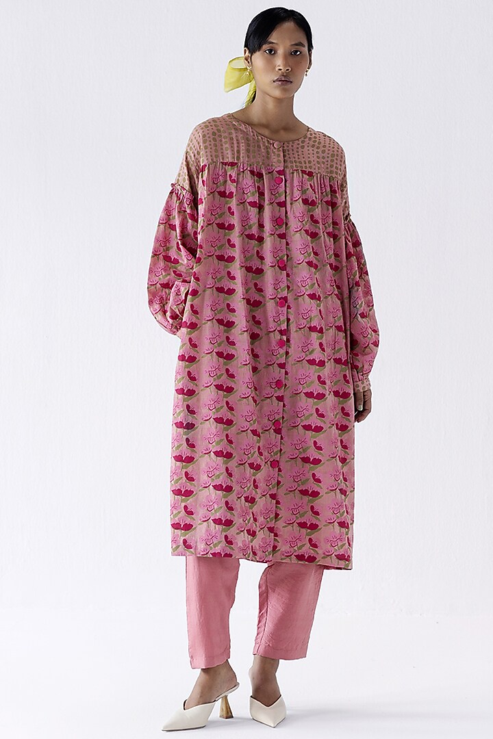 Rose Pink Dot Printed Tunic Set by Two Fold Store
