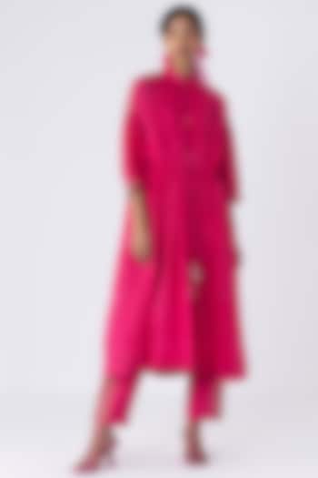Bright Pink Cotton Silk Dress by Two Fold Store