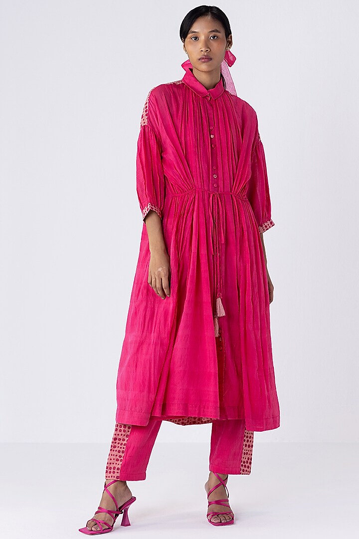 Bright Pink Cotton Silk Dress by Two Fold Store