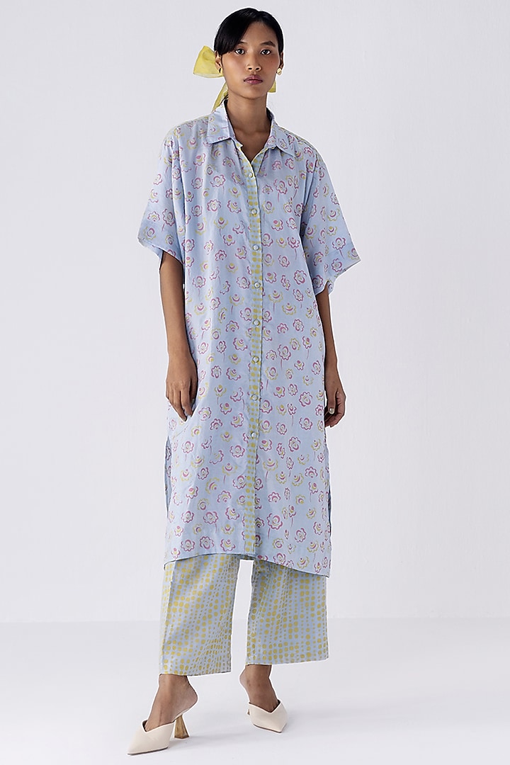 Blue Handwoven Pure Silk Tunic Set by Two Fold Store