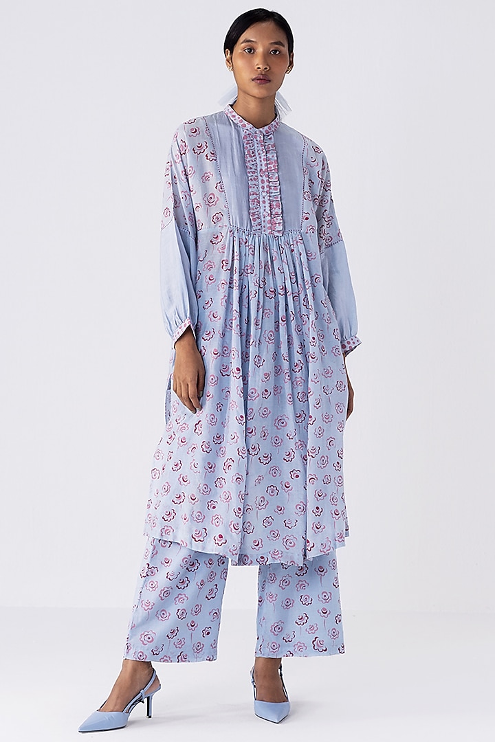 Blue Cotton Silk Tunic Set by Two Fold Store at Pernia's Pop Up Shop