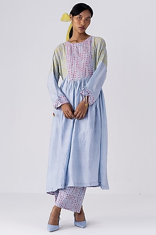 Blue Cotton Silk Printed Tunic by Two Fold Store