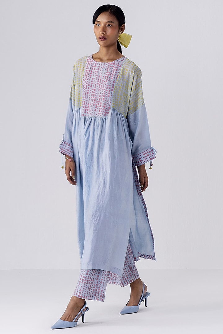 Blue Cotton Silk Printed Tunic by Two Fold Store at Pernia's Pop Up Shop