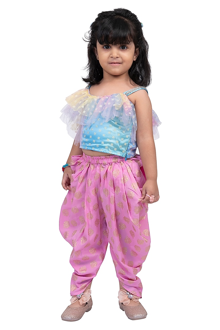 Pink Polyester Printed Dhoti Set For Girls by TWISHA at Pernia's Pop Up Shop