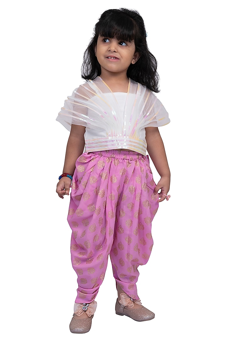 Pink Polyester Printed Dhoti Set For Girls by TWISHA at Pernia's Pop Up Shop