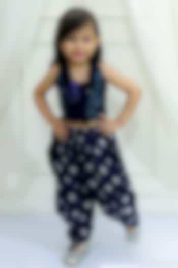 Navy Blue Polyester Printed Dhoti Set For Girls by TWISHA at Pernia's Pop Up Shop