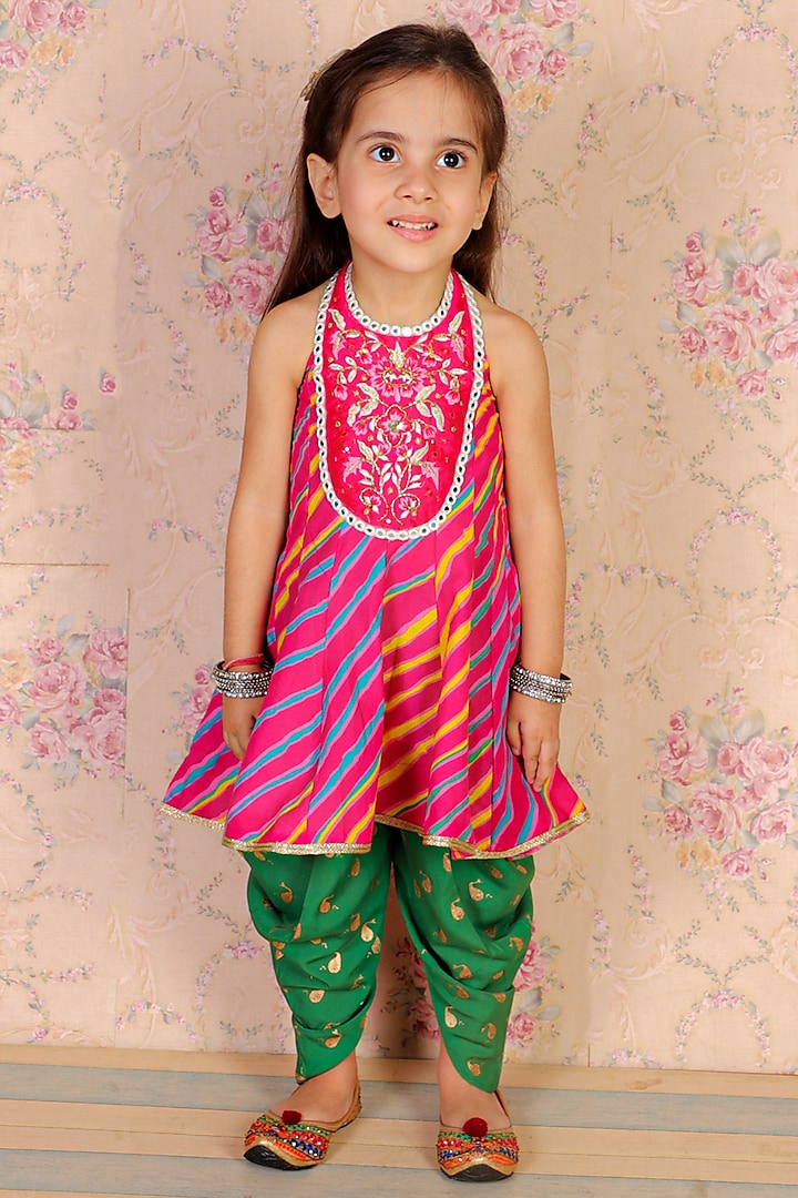 Green Cotton Dhoti Set For Girls by TWISHA at Pernia's Pop Up Shop