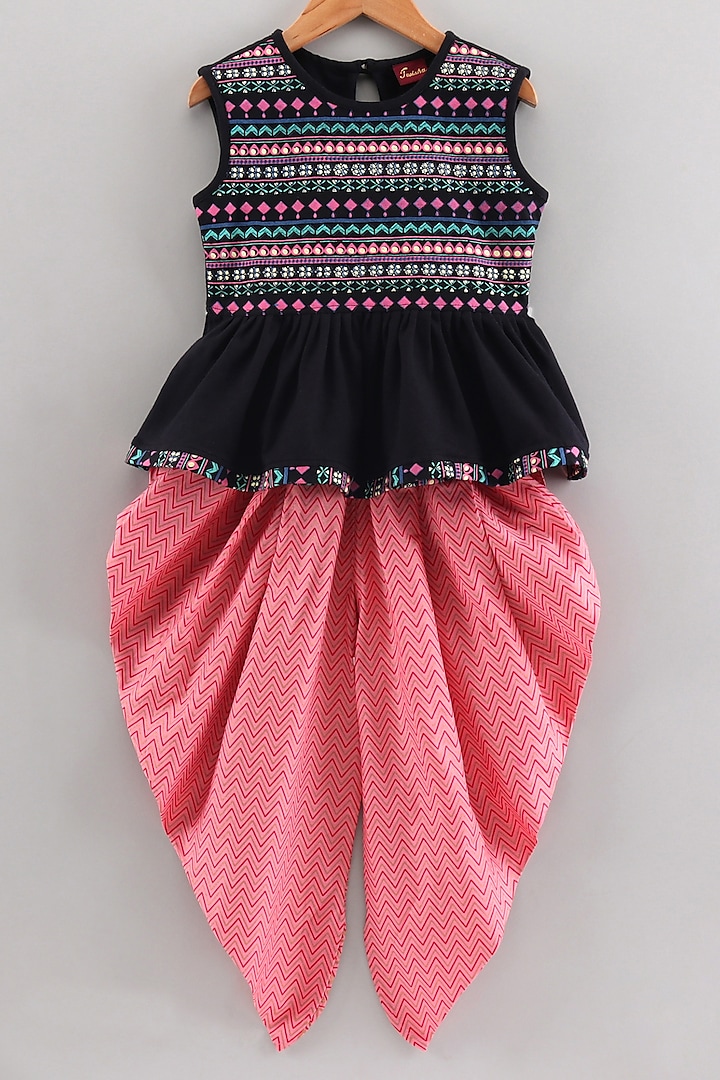 Coral Pure Cotton Dhoti Set For Girls by TWISHA at Pernia's Pop Up Shop