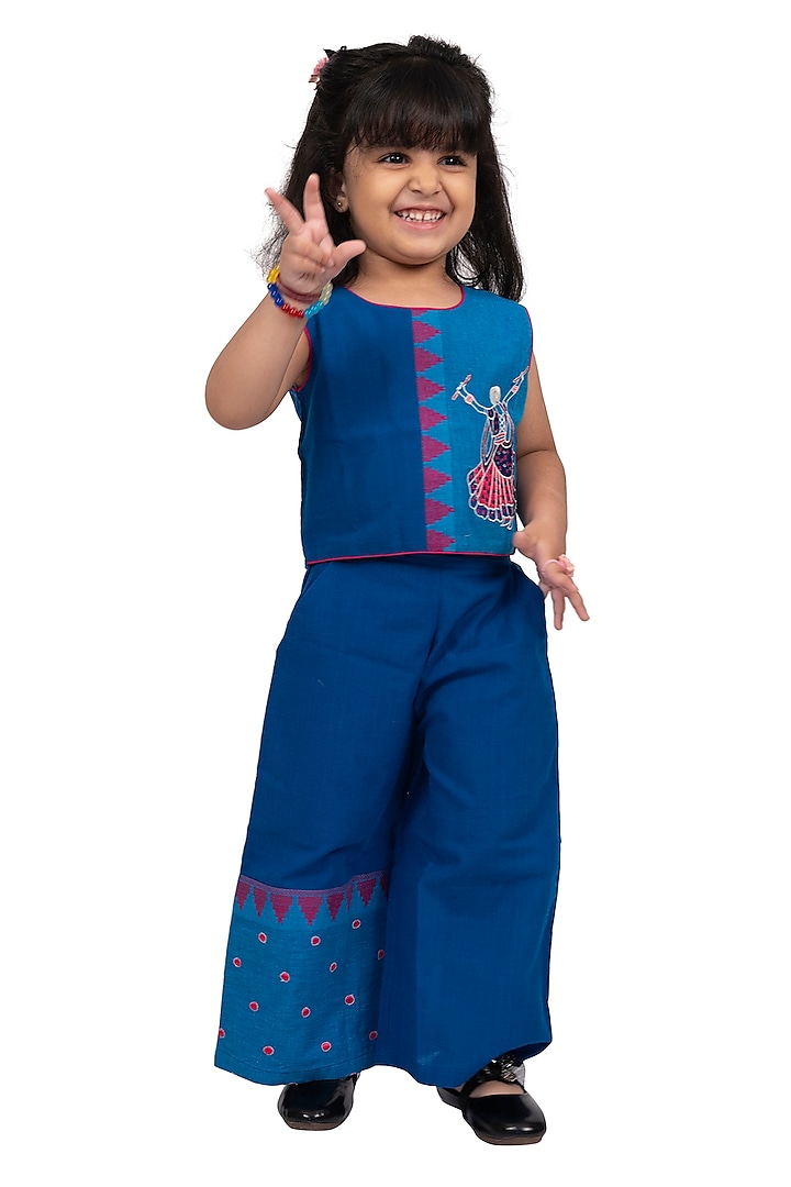 Blue Cotton Palazzo Pant Set For Girls by TWISHA at Pernia's Pop Up Shop