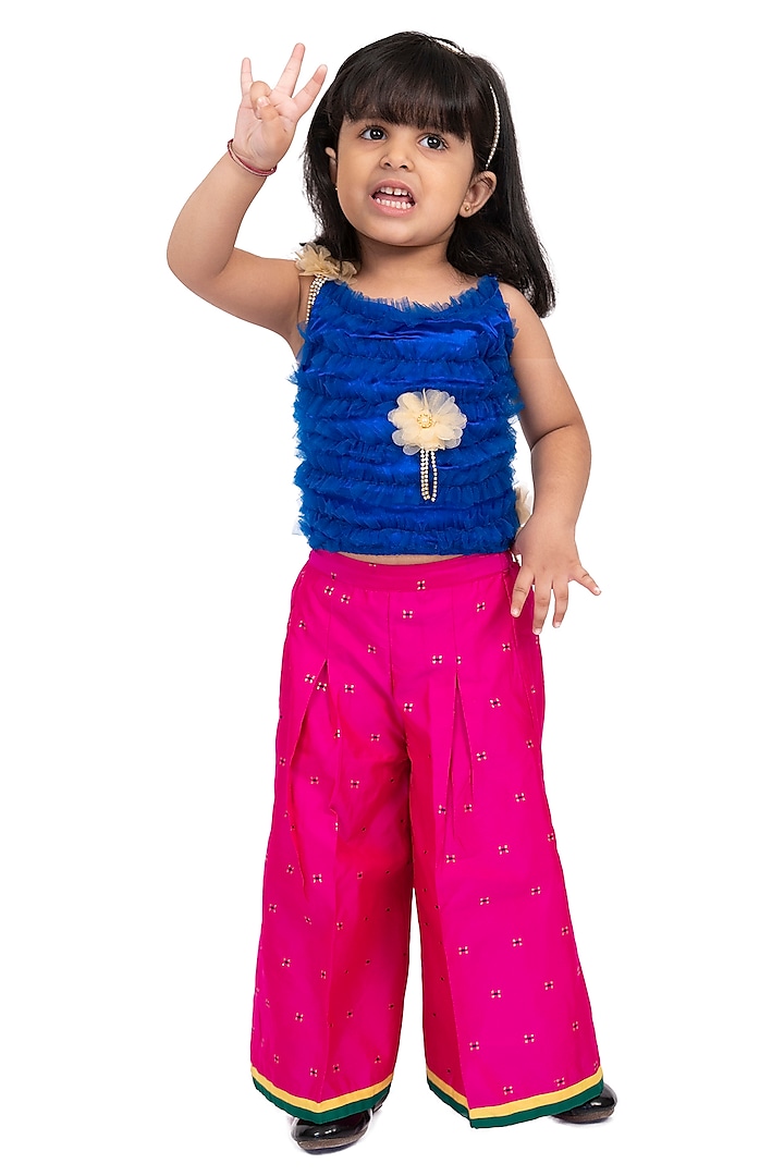 Pink Polyester Palazzo Pant Set For Girls by TWISHA at Pernia's Pop Up Shop