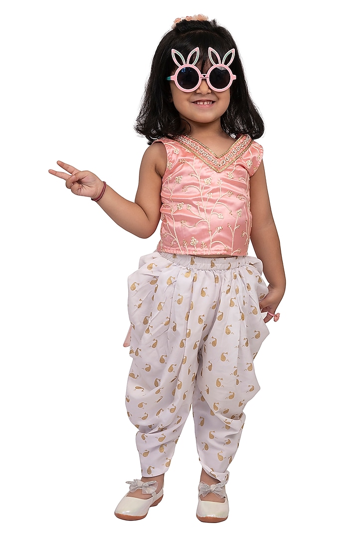 White Polyester Printed Dhoti Set For Girls by TWISHA at Pernia's Pop Up Shop