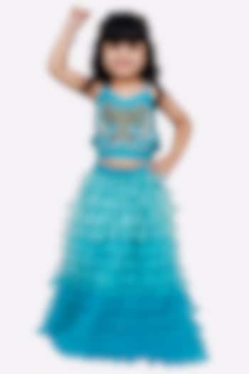 Blue Net Lehenga Set For Girls by TWISHA at Pernia's Pop Up Shop