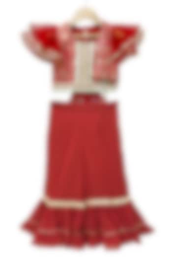 Red Brocade Embellished Co-Ord Set For Girls by TWISHA at Pernia's Pop Up Shop
