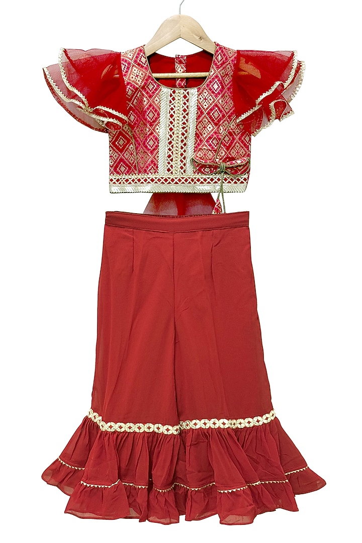 Red Brocade Embellished Co-Ord Set For Girls by TWISHA at Pernia's Pop Up Shop