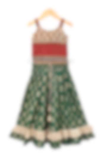 Green Brocade Printed Lehenga Set For Girls by TWISHA at Pernia's Pop Up Shop