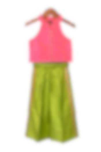 Lime Green Chanderi Palazzo Pants Set For Girls by TWISHA at Pernia's Pop Up Shop